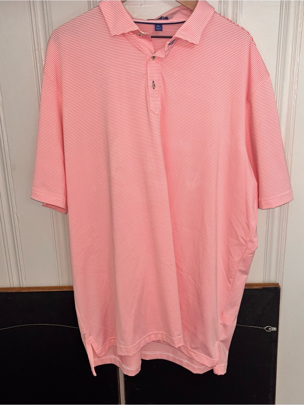 Stitch Men’s XXL pastel orange/coral mini striped golf polo performance preppy